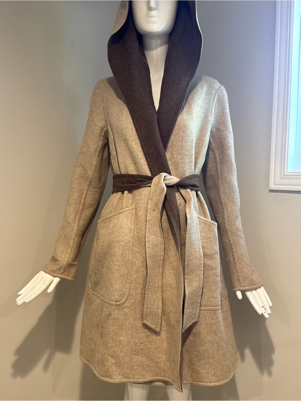 Peruvian Connection Baby Alpaca Reversible Hooded Wrap Coat S